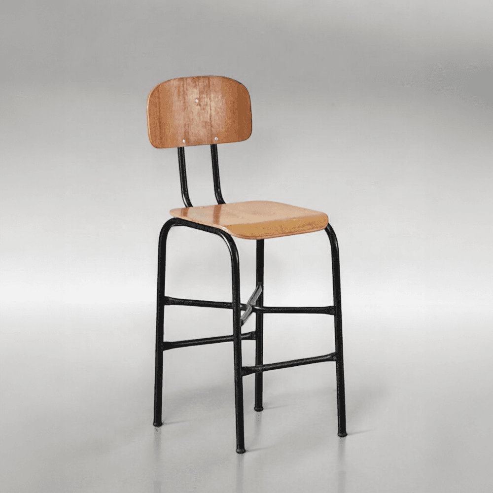 BANQUETA ALTA COM ENCOSTO ENVERNIZADO - Escolar