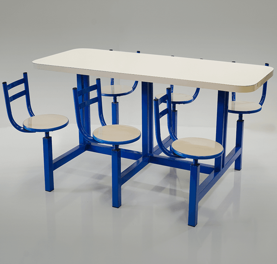 MESA DE REFEITÓRIO INDUSTRIAL BARRA BAIXA COM ENCOSTO FIXO - Bancos Acoplados